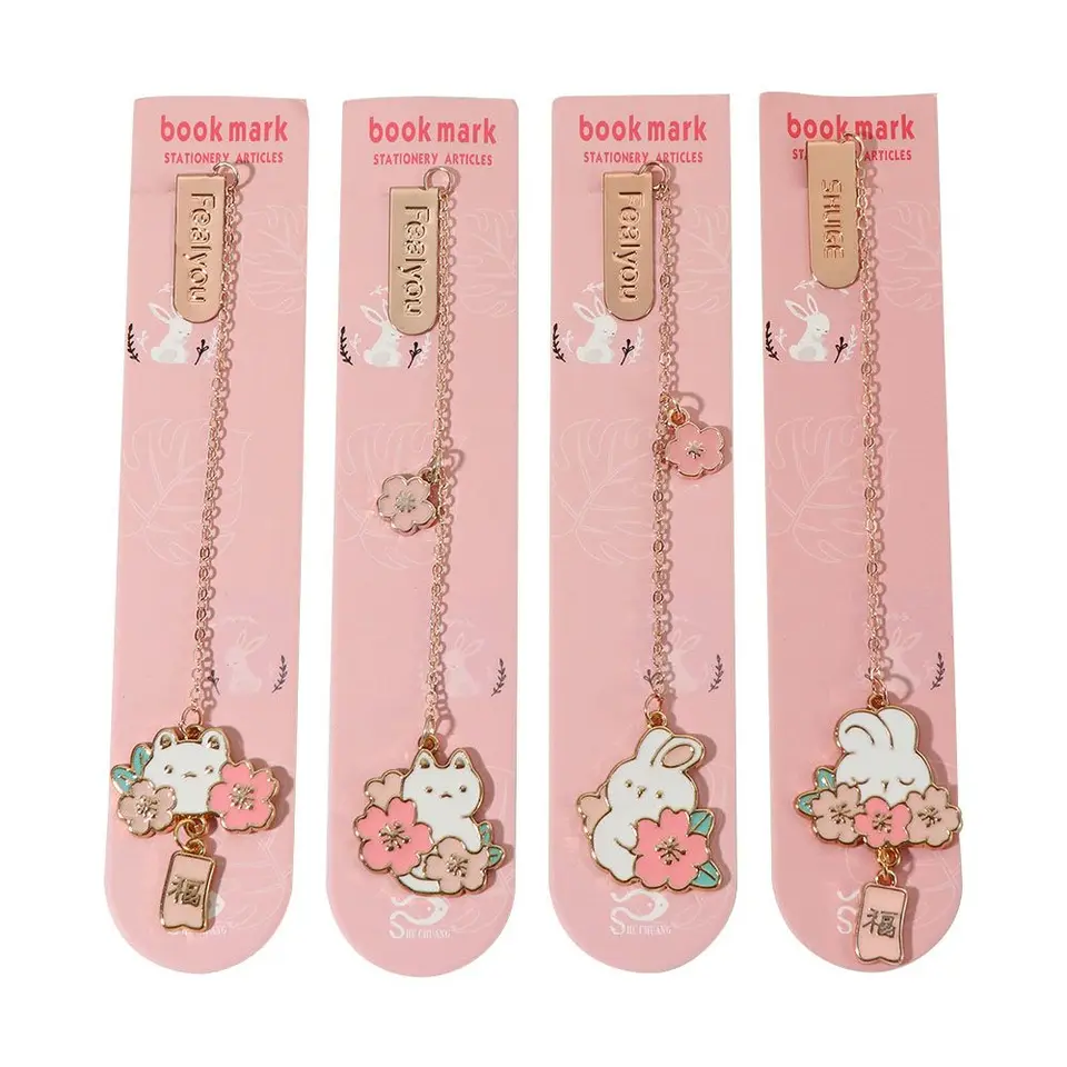 Office kancelárska značka knihy stránky knihy Klipy kniha Čítanie romantického Sakura Rabbit Metal Bookmark Pendant Bookmark