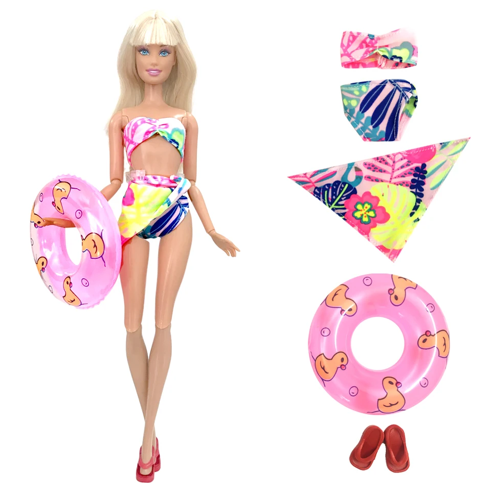 Oficiálne 3 položky/set plaviek na pláži Wear Wear Bikini + náhodne plávanie + topánky pre 1/6 bábätkových oblečených doplnkov