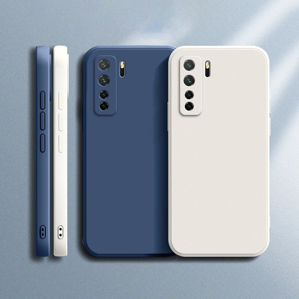 Oficiálne puzdro na telefón pre Huawei P40 Lite Pro Plus Straight Edge Mäkká tekutina Silikón P40Lite 5G 4G Plain Basic Cover Cover Cover