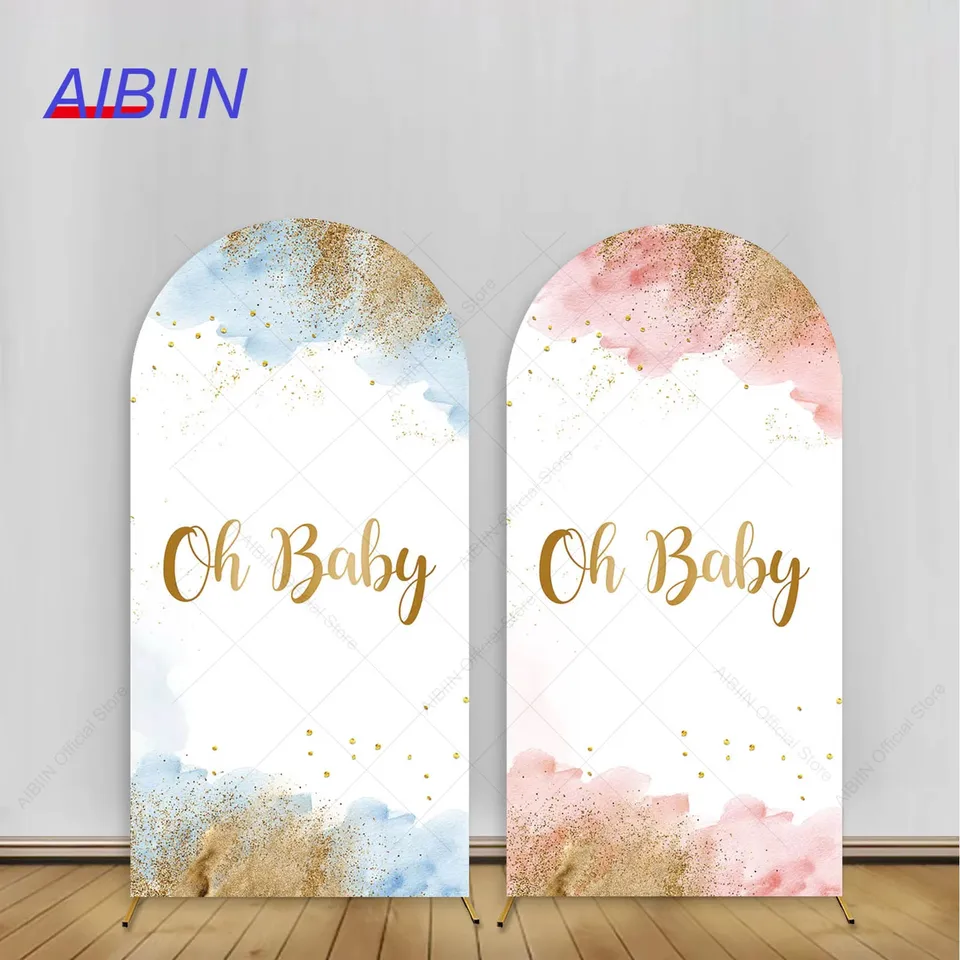 Oh Baby Shower Arch Pozadie Kryt akvarely pastelové oblaky zlaté trblietky Photography pozadie modrý chlapec ružový dievčenský párty dekora