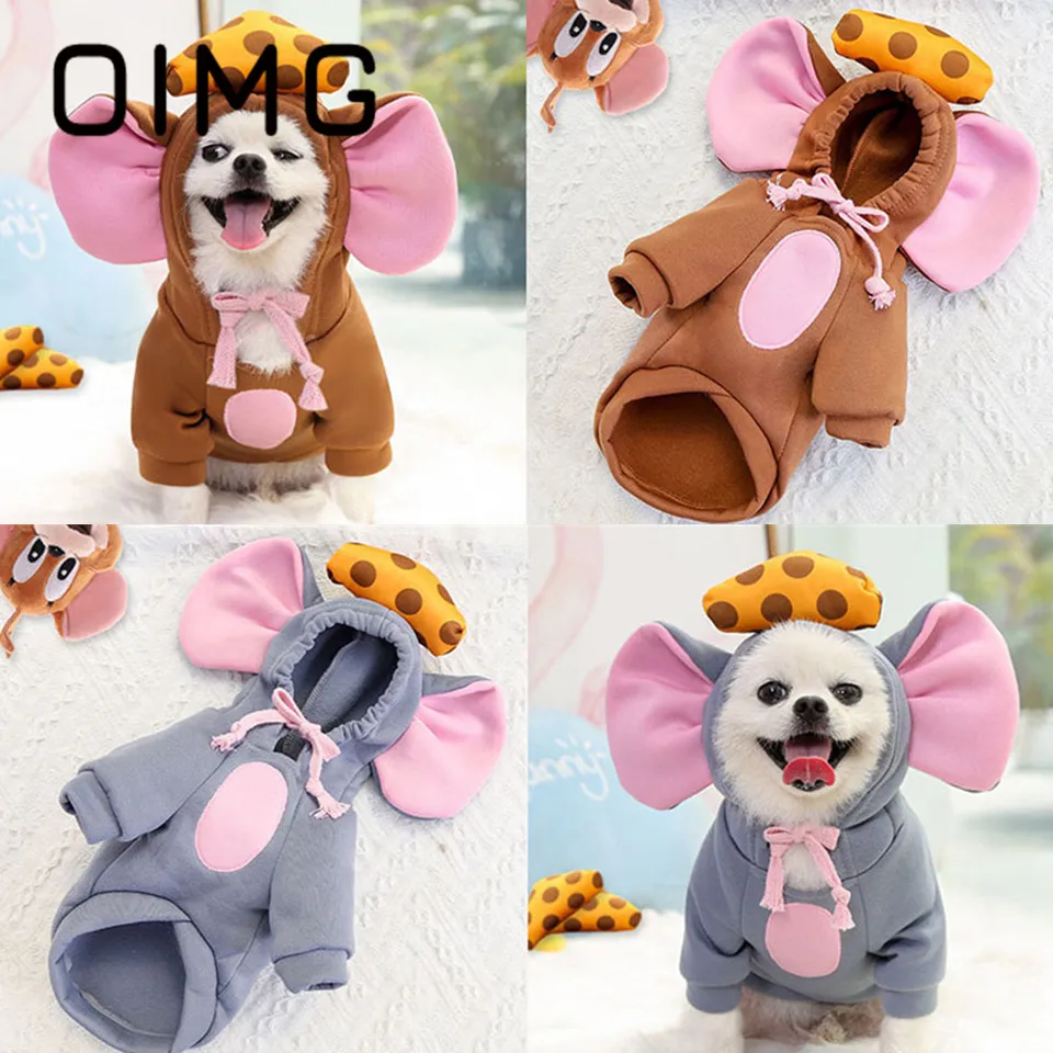Oimg Cartoon Moussuit pre psov pre psov oblečenie Zimné teplé malé psie mikiny Pomeranian Spitz Puppy kostýmy roztomilé mačacie oblečenie