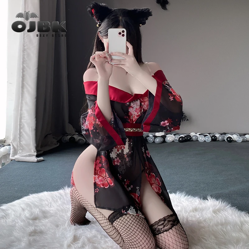 Ojbk Japonsko kimono anime cosplay mikos set hlboký v ramienok bez ramienok