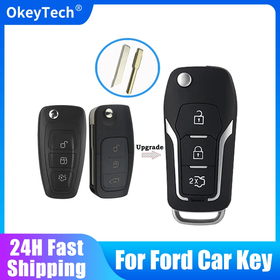 OkeyTech for Ford pre Focus Fiesta Kuga Escape Mondeo upravené 3 Tlačidlo Flip Skladacie auto Smart Key SHELL Cover FOB FO21 HU101