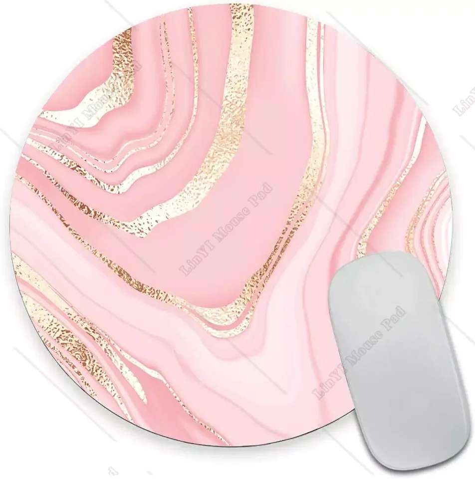 Okrúhla ružová zlatá mramorová podložka Mouse Pad Premium-texturovaná malá podložka s nepremokavou gumovou základňou pre kancelársky pracovný počítač