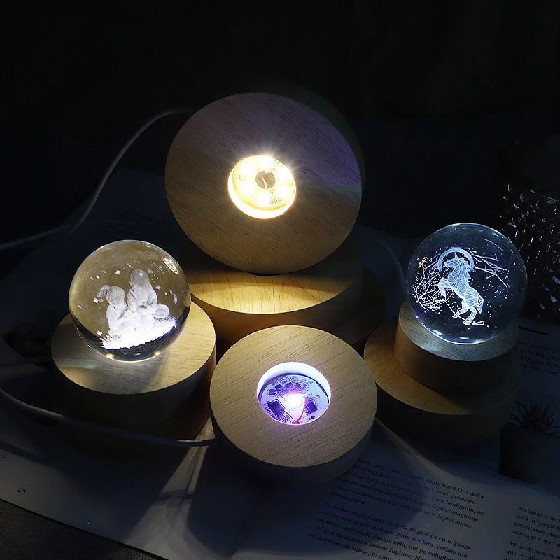 Okrúhle drevené svetlo základne USB s prepínačom LED svetlom otáčajúceho sa natáčacie lampa základná výzdoba