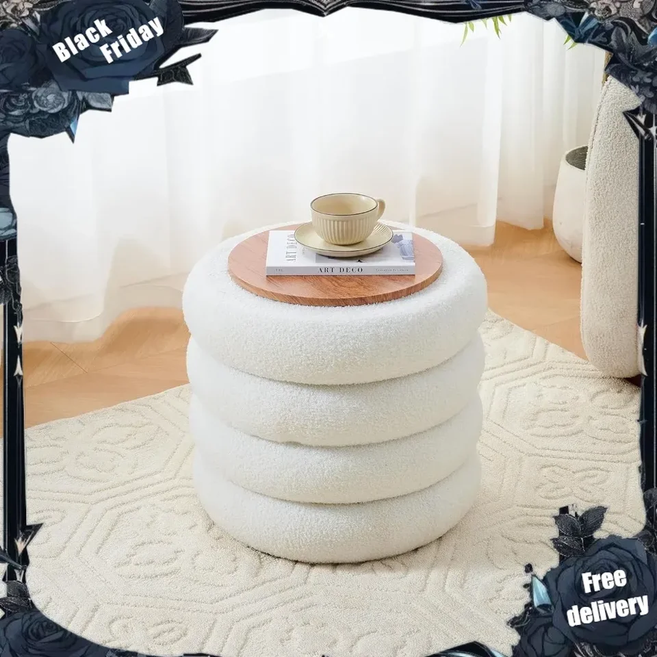 Okrúhle úložisko osmanské, moderné podnožky Sherpa, stolička Teddy Vanity Stool s podnosom