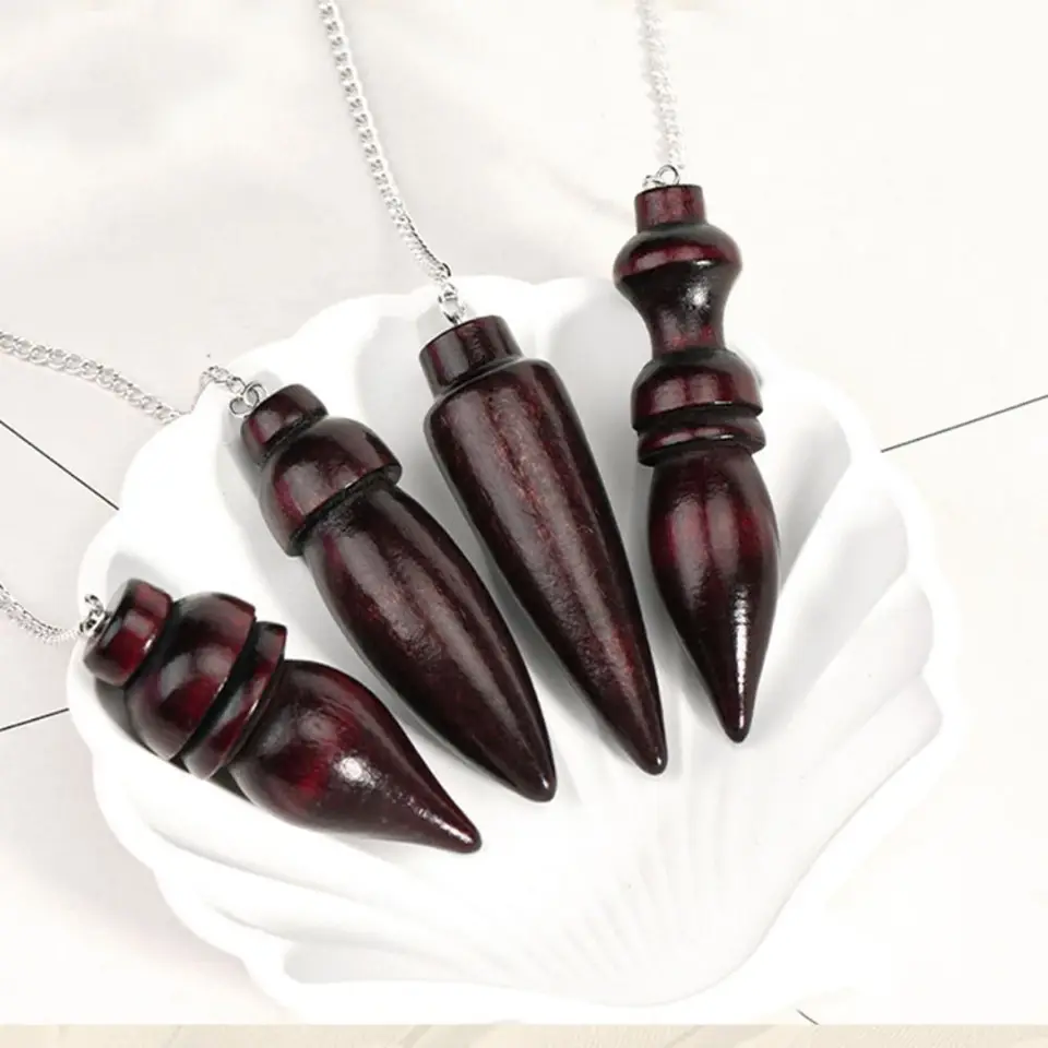 Okrúhly kužeľový vzor Prírodné drevené kyvadlo na veštenie Dowing Egyptský amulet s reťazou reiki duchovné kyvadlo