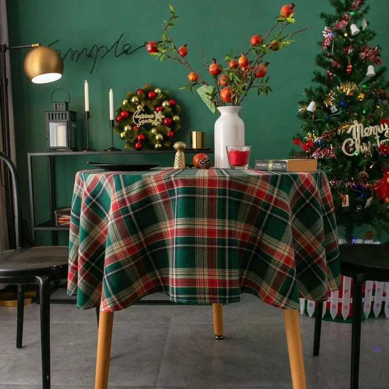 Okrúhly obrus vianočné dekorácie Plaid Table Cover na novoročné rodinné stretnutie reštaurácie večere Domov Domov Ozdobia