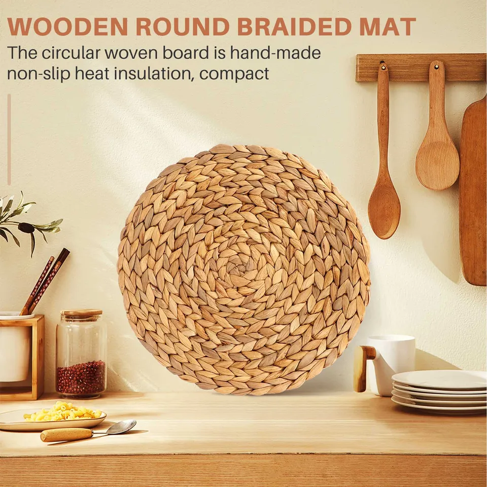 Okrúhly tkaniny, vodné hyacintské tkané ratanové prielezy Round Boped Rattan Tablemats