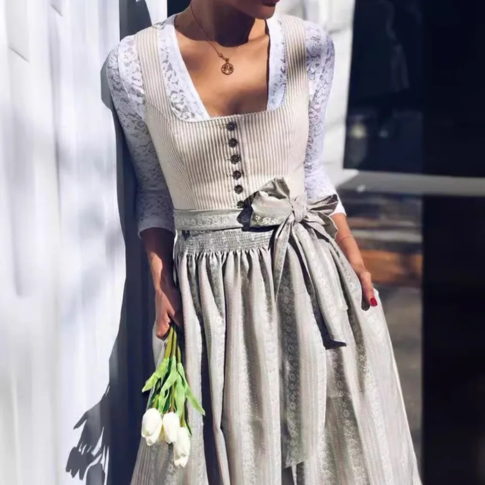 Októberfest dirndl zástery šaty Ženy bez rukávov Vestidos bavorský pivný festival Tradičné nemecké kostýmy Party Maid Cosplay