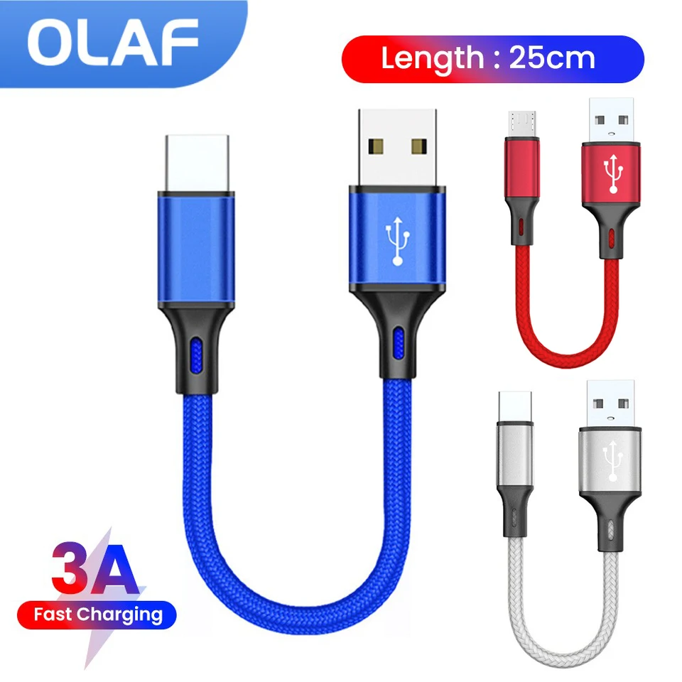 OLAF 25 cm krátky USB Typ C Micro Cable 3a Rýchle nabíjanie USB A TYP TYP C /MICROFID PREPOJEM PREPOJEM