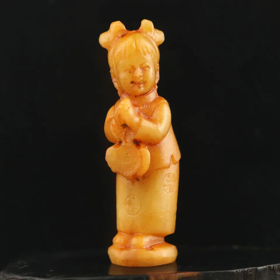 Old China Natural Hetian Jade Ručne vyrezávaná socha ženy fu wa tong zi prívesok #42
