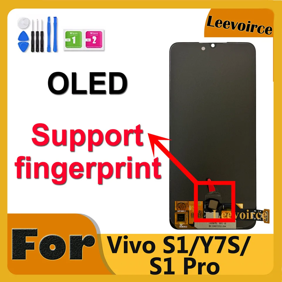 OLED pre Vivo Y7S / S1 LCD DISPIT DISPLET DIGITIZERIZÁRU DIGITÁRU Plné zostavy Opravy skla Vysoká kvalita pre Vivo S1 Pro 1920