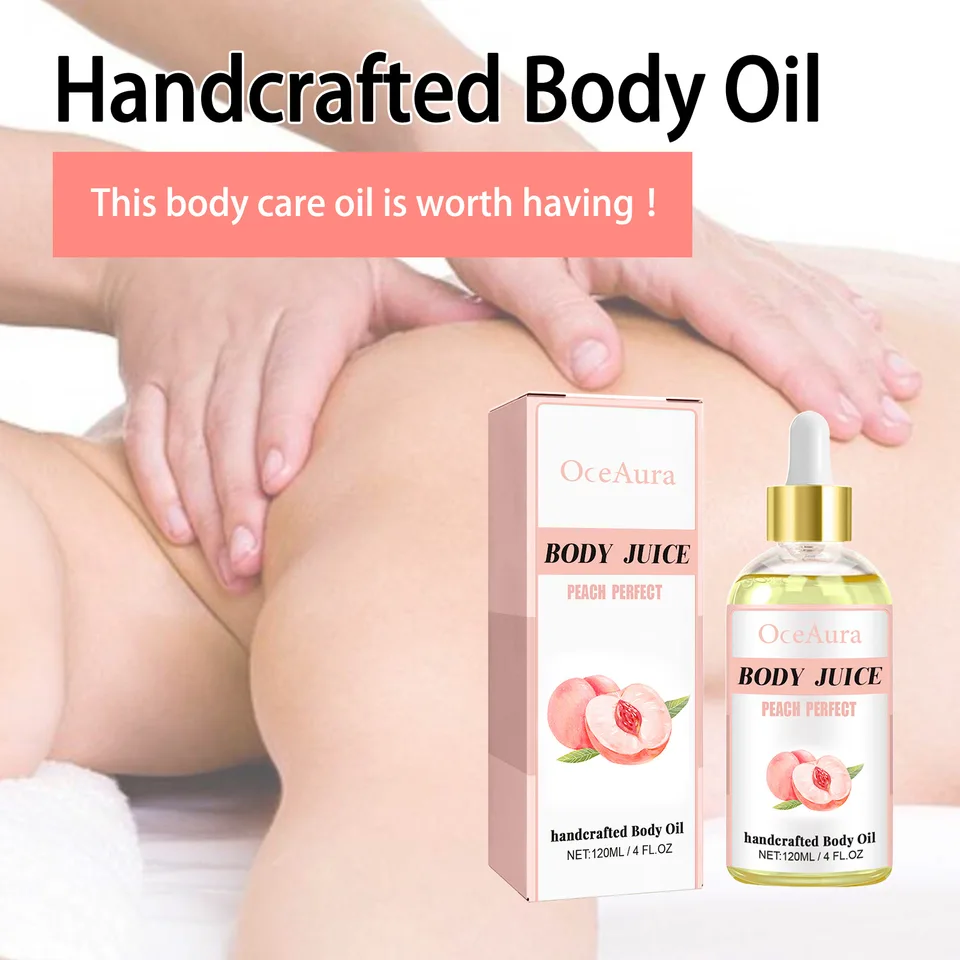 Olej Oceaura Peach Body Oil hydratuje a zjemňuje pokožku, utiahne a masgasá a poskytuje zvlhčujúci éterický olej 4 oz