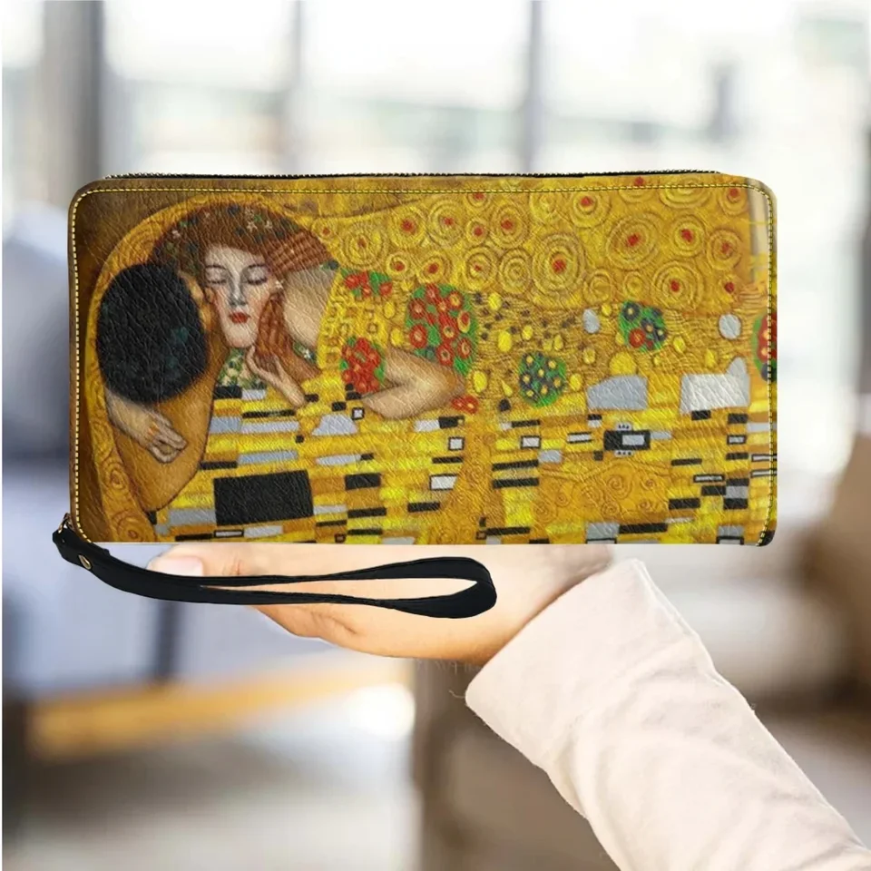 Olejomaľba Kiss/vodná dizajnérske peňaženky Gustav Klimt/Monet Dámska kabelka Casy Pu Leather Peňaženka pre dospievajúce dievčatá prenosné
