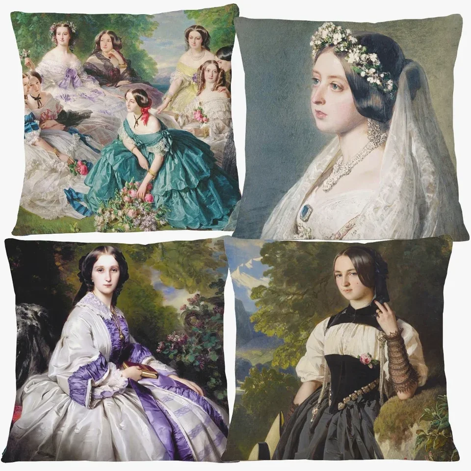 Olejomaľba kráľovná Viktória vankúšik pokrýva európsky vintage štýl Žena Lady Duchess v súdnom šatách Art vankúš