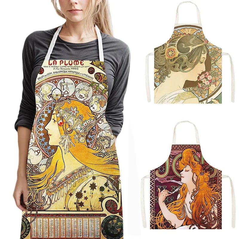 Olejomaľba od Alphonse Mucha tlačenú zásteru pre mužov pre mužov Domáce dámske čistenie náradia šéfkuchár čašník kuchyňa Pinafore