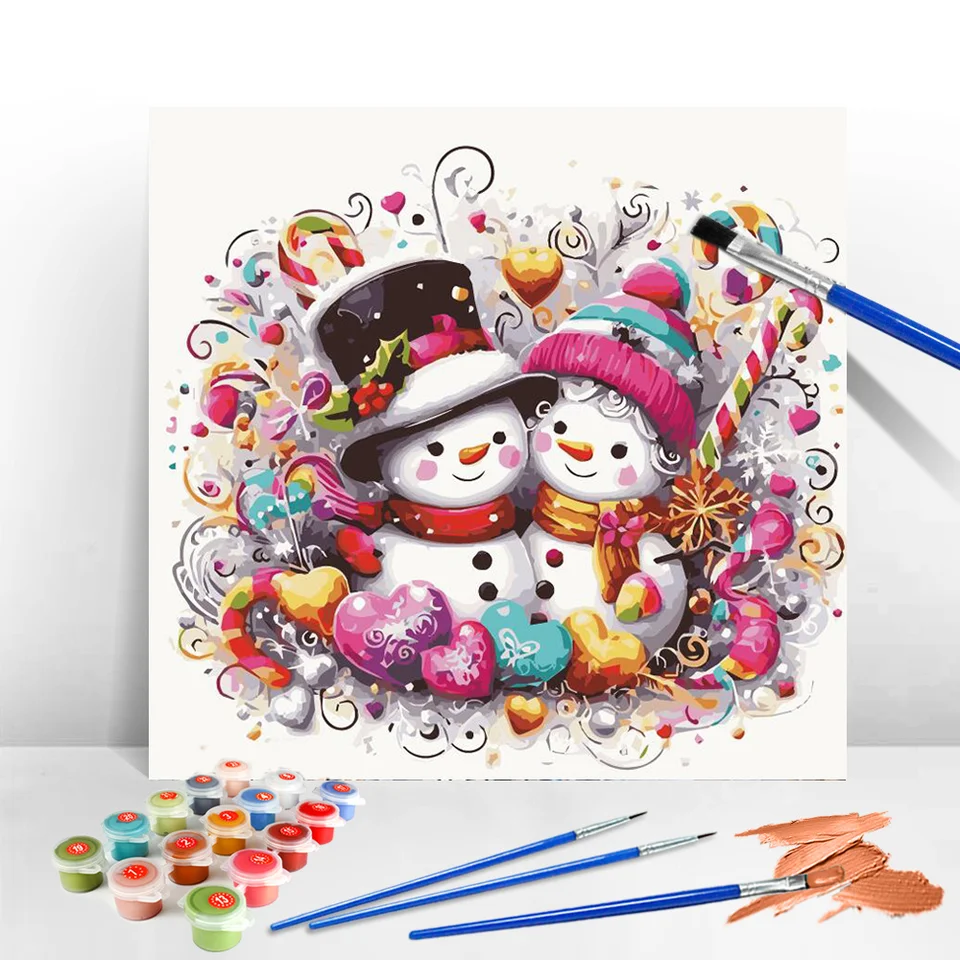 Olejomaľba podľa čísel Snowman DIY akrylová farba podľa čísel Karikatúra Zimná krajina súprav