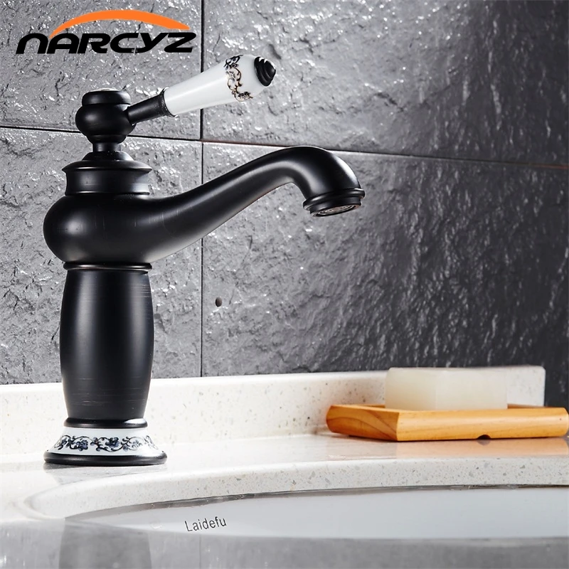 Olejová čierna povodia Mixer Mixer Taps Taps Ceramic Rucked Hot Cold Brass Faucet B3258