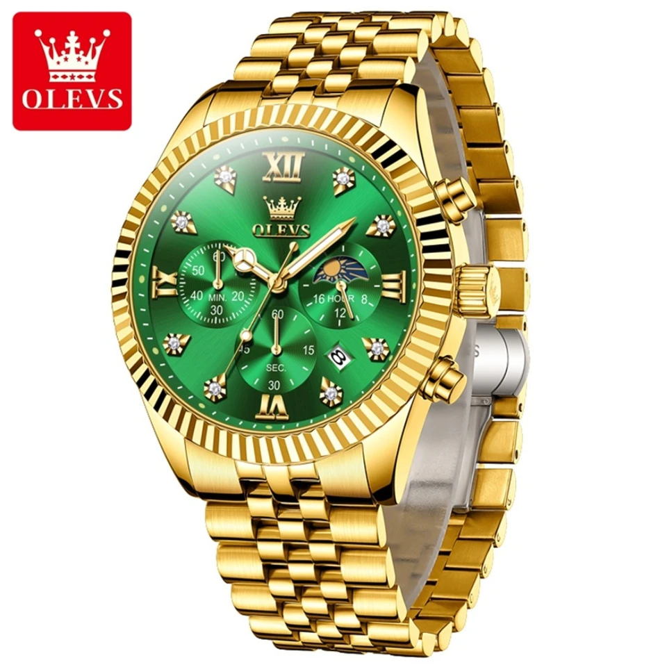 Olevs 2932 Fashion Quartz Watch Darček s okrúhlym z nehrdzavejúcej ocele Watchband Wrictwatch Calendar Luminous Malý druhý sekundu