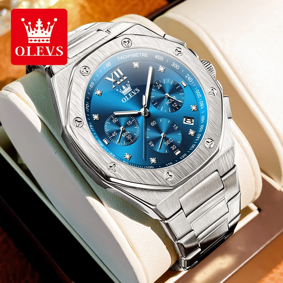 Olevs 3626 Top Brand Men's Watches Luxusné originálne Quartz Watch for Man Chronograph Wreafter z nehrdzavejúcej ocele Touch Guy hodinky