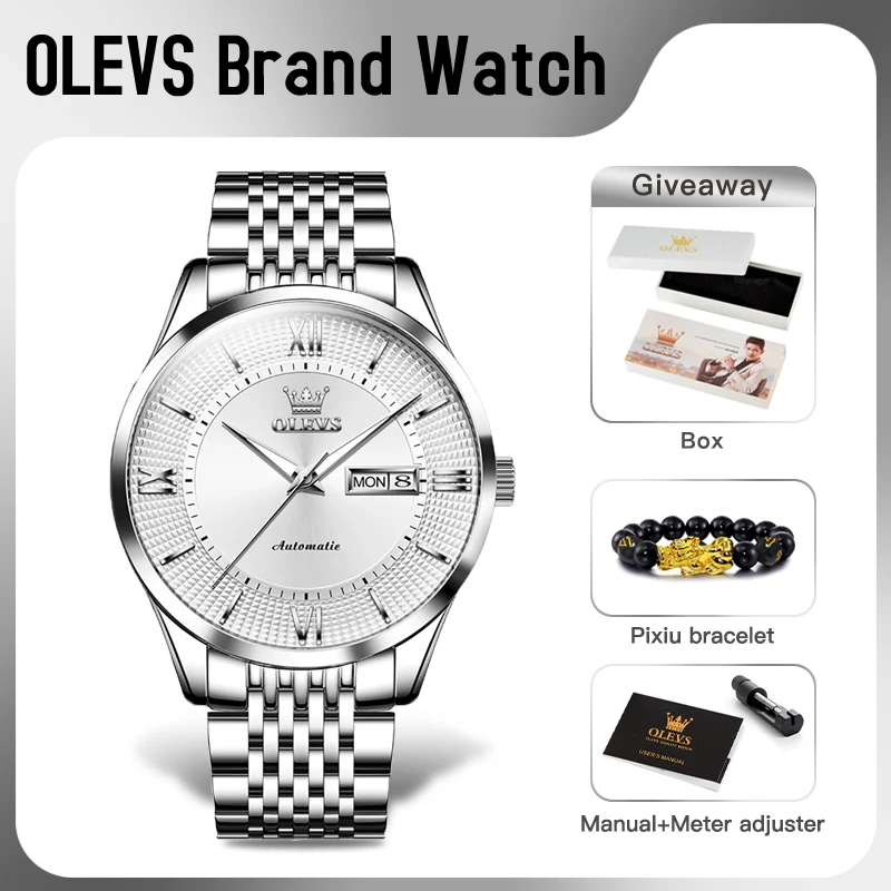 Olevs 6657 Páns hodinky Originálny jednoduchý reloj 50 metrov vodotesné hodinky pre mužov Mechanické hodinky Darče