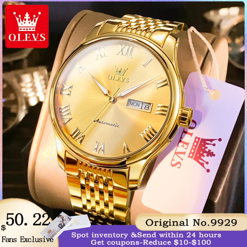 Olevs 9929 High -end Luxusní muži Plne automatické mechanické hodinky Fashion Business Dual Calendar Witerprope Dial Classic Men Watch