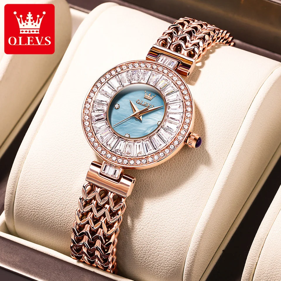 Olevs 9959 Original Elegant Quartz Woman Watch Watch Top Brand Waterproof Watch for Women z nehrdzavejúcej ocele Luxusné diamantové ručné hodiny