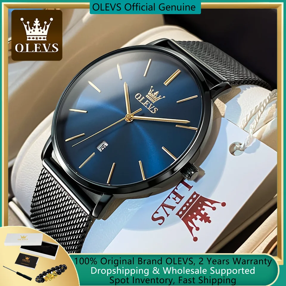 Olevs nové hodinky pre mužov Minimalistické ultra tenké módne Príležitostné analógové kremenné dátum hodinky Simple Big Face Dress Witerproof Watch5869