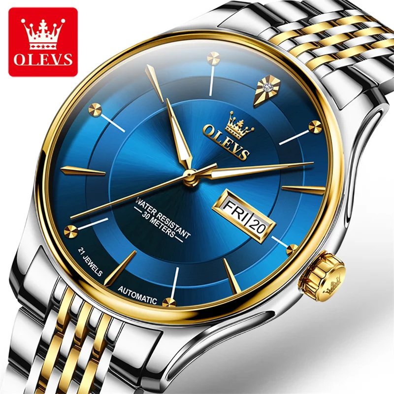 Olevs pánske hodinky Top značka Luxusné módne šaty Športové náramkové hodinky Men Automatické mechanické hodinky Relogio Masculinos Nový
