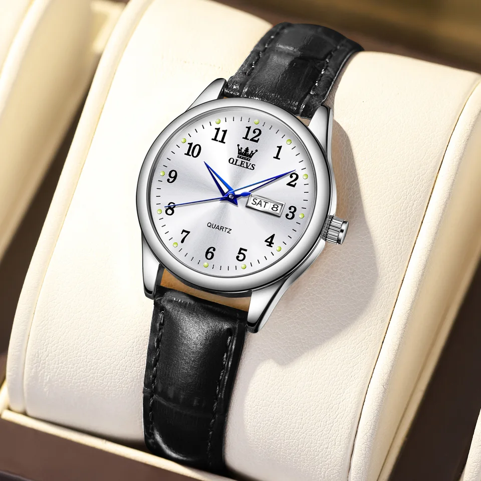 Olevy luxusné móda Dámske kremeňové hodinky kožené remienok Elegantné príležitostné vodotesné dámske zápästie Watch Originálne hodinky pre ženy
