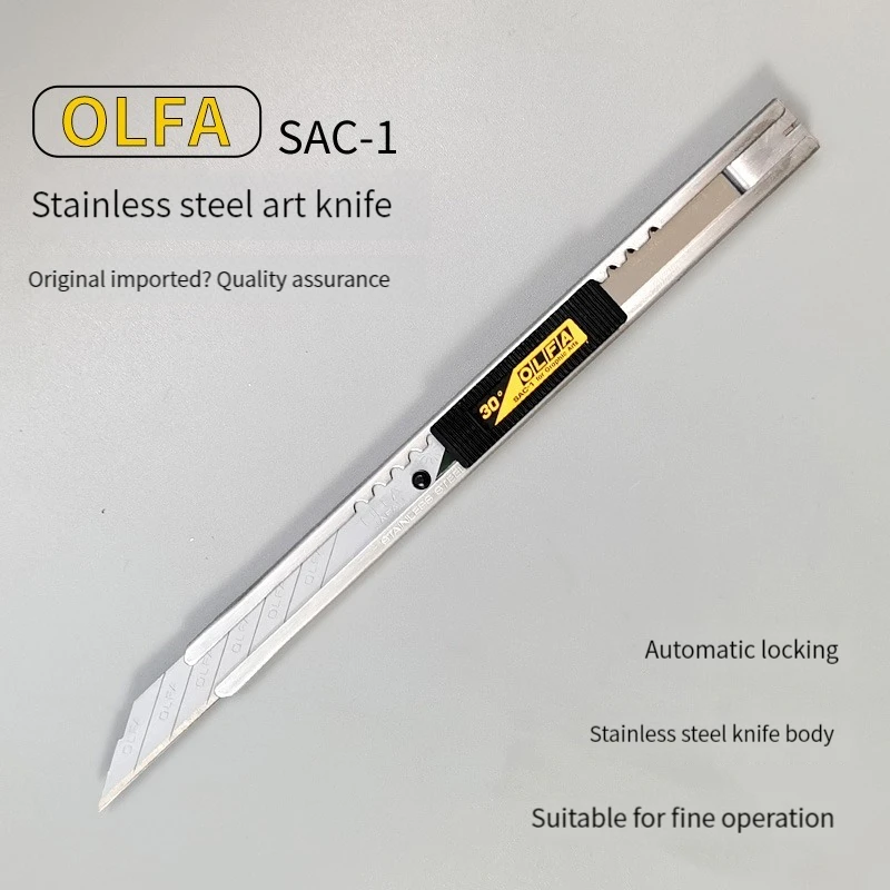 OLFA SAC-1 (141b) 9 mm nôž z nehrdzavejúcej ocele Malé 30 stupňov uhlovej skrinky Cutter Automobilový film noža noža