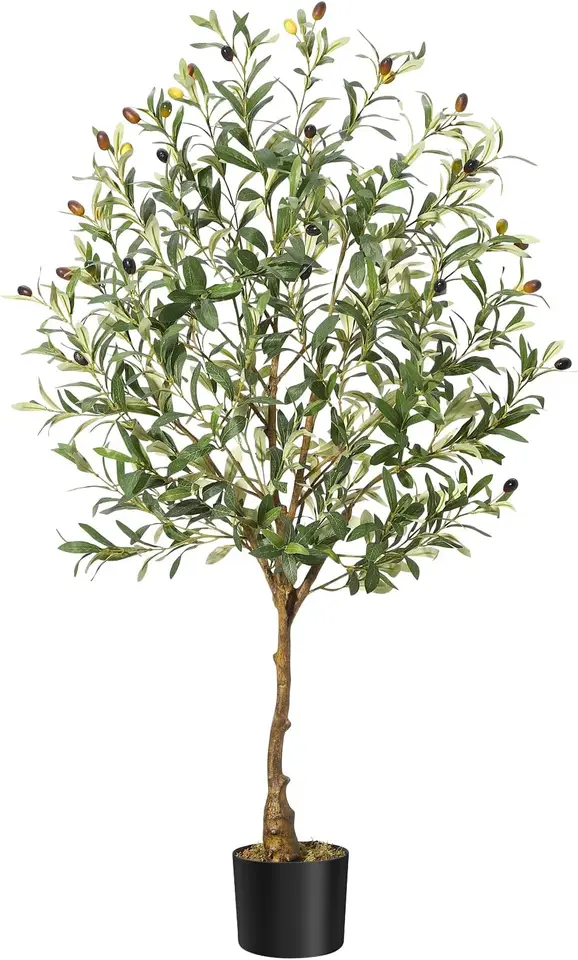 Olive Trees Umelecké vnútorné 4 stôp vysoké rastliny olivových stromov Faux olivový strom s realistickým kmeňom, listy, ovocie pre domácu kanceláriu