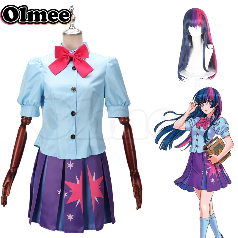 [Olmee] Na sklade Twilight Sparkle Cosplay kostým School Uniforma oblek fialová Hair Magic Horse Unicorn poník nový Halloween Vianoce