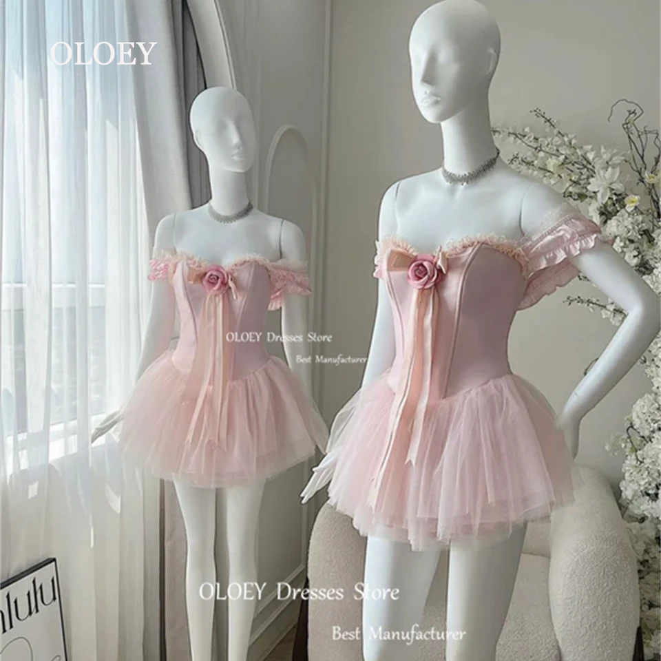 Oloey elegantné zlatíčko krátke kokteily šaty 3D kvety Ruffles Pleats Tulle Svadobné šaty šaty ružové biele čierne šaty