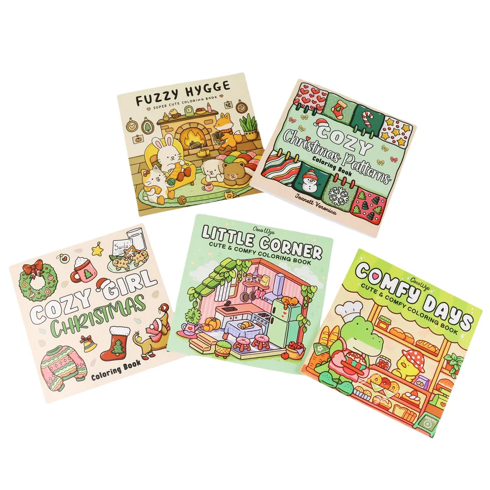 Omaľovánka pre dospelých a dospievajúcich téma Halloween s rozkošnými strašidelnými tvormi v útulných chvíľach pre relaxačný darček
