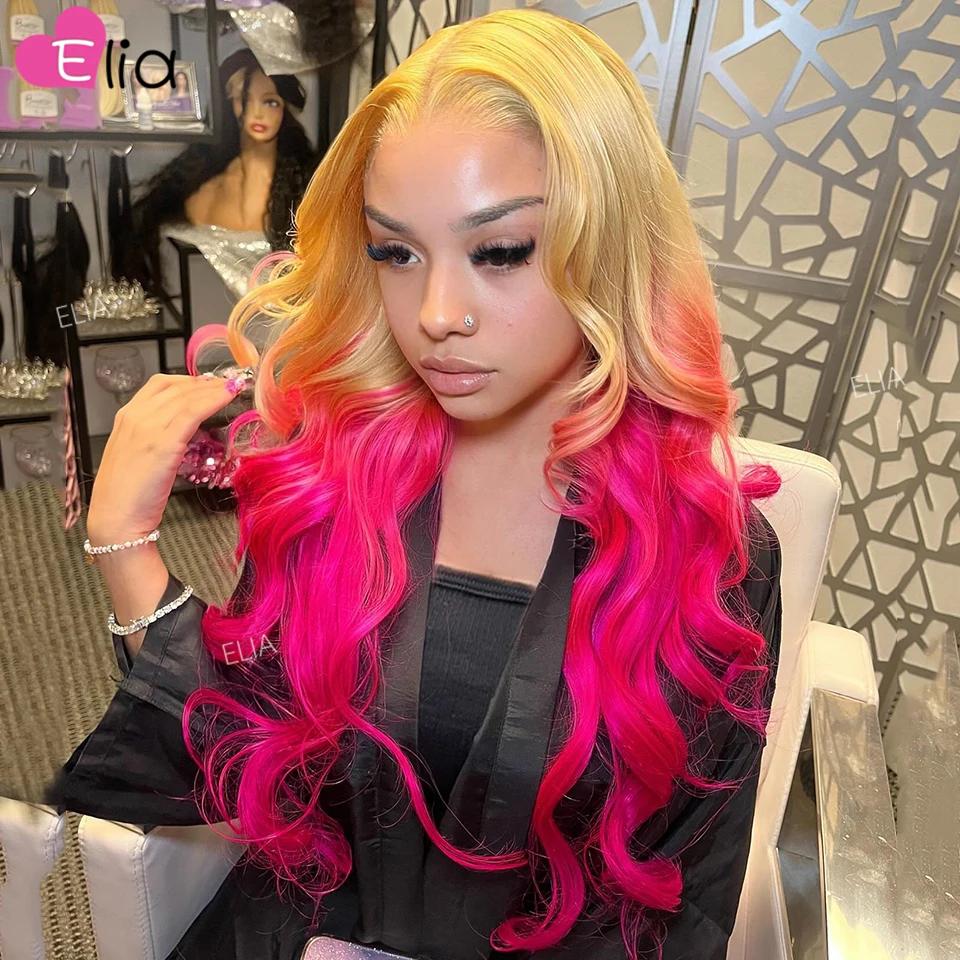 Ombre blondínka ružová vlna tela čelné parochne ľudské vlasy pre ženy 30 palcov nové príchody Parochne rýchle prepravu 13x6 čipky prednú parochňu Elia
