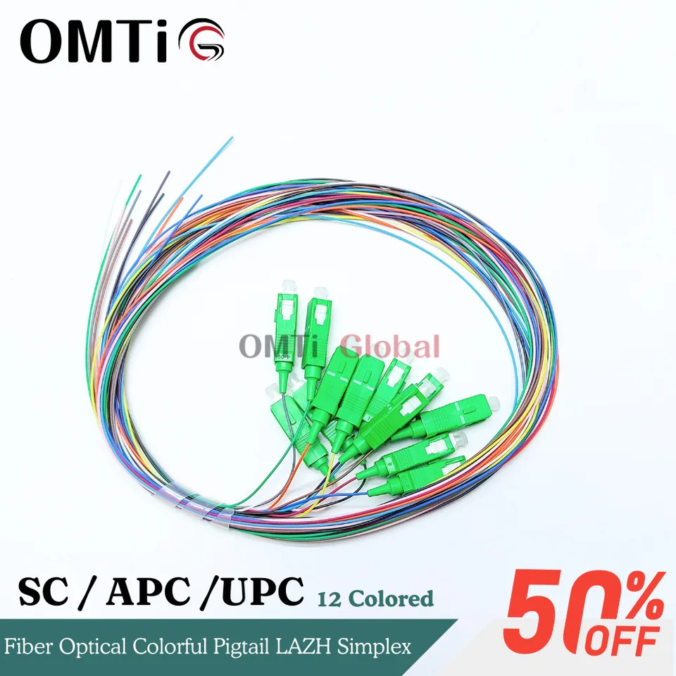 OMTIG SC / APC / UPC Vlákno Optické farebné pigtail lazh pigtail 12-cores Single Mode PVC 0,9 ​​mm prepojovací kábel prepojovacieho kábla