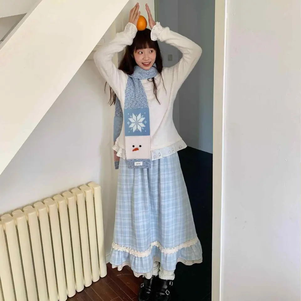 ONALIPPA japonské sladké dievča čipkované vzory polovičná dĺžka sukňa 2024 Autumn Winter Academy Slim A-Line Sukne Autumn Winter Edition