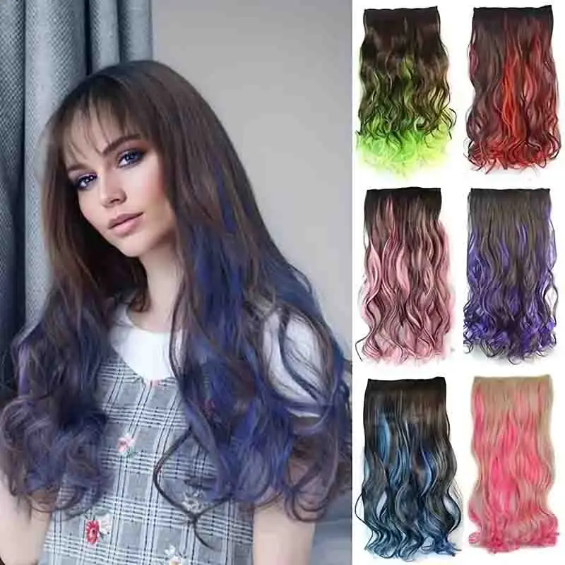 One Piece Clip Hair 5 Clip Farba Zvýraznite dlhé vlnité vlasy, bezšvové predlžovanie vlasov 18 palcov Halloween Vianoce