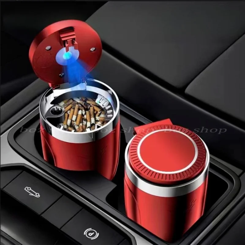 One Touch Open Auto Ashtray s vekom Dôkaz z nehrdzavejúcej ocele Blue LED prenosný popolník interiérový pohár pre automatické ohnivé puzdro