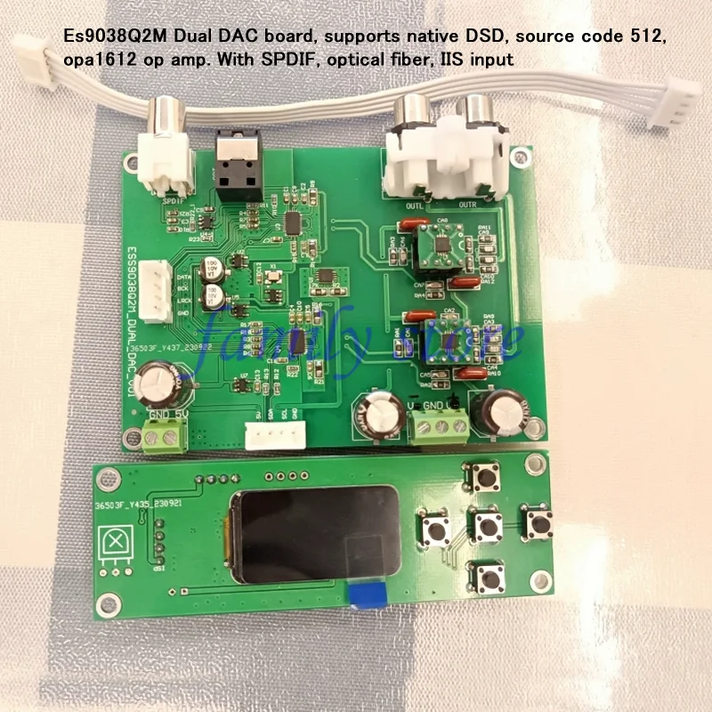 OPA1612 OP AMP, DUAL ES9038Q2M DAC doska, podporuje natívny DSD, zdrojový kód 512, s SPDIF, optické vlákno, vstup IIS