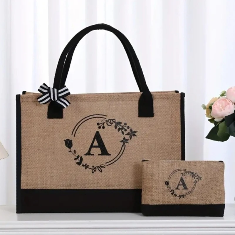 Opakovane použiteľná juta Veľká kapacita Tlačené listy sada dámy Tote Bag Shopping Party Party pre domácich majstrov