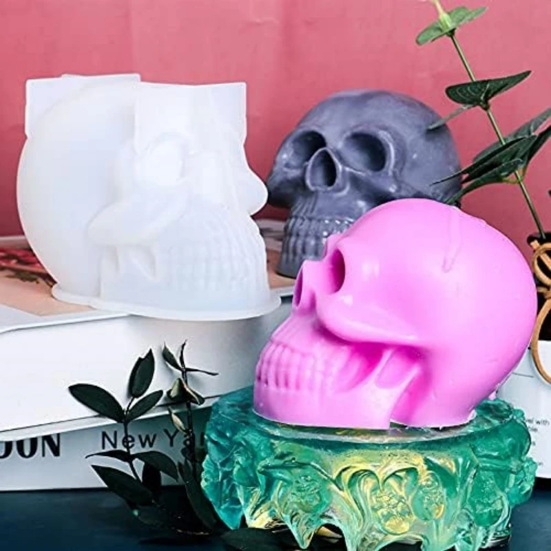 Opakovane použiteľná silikónová lebka Sviečka Živú živicu Easy uvoľňovaná ľadová kocka veľká 3D forma pre Halloween Party Sviečka na pečenie koláča, šálka