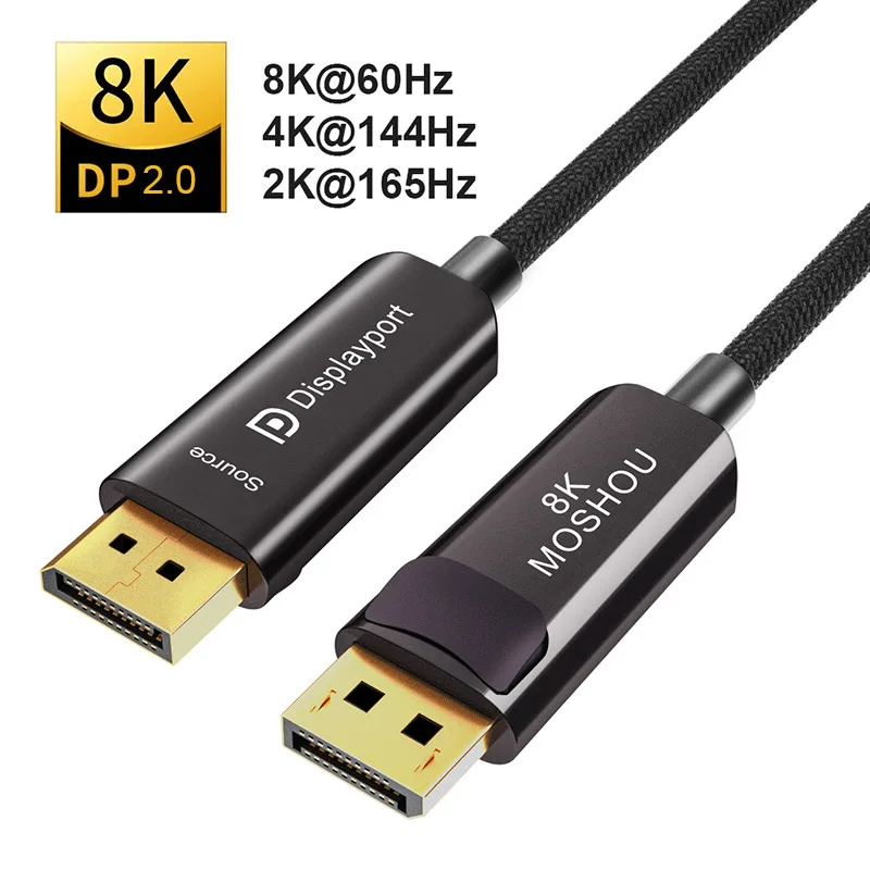 Optické vlákno DP 2.0 Káble Displayport HDR 8K 60 Hz 4K@144Hz 32,4 GBPS Moshou 10m 15m 20m 20 m zobrazovací port 2.0