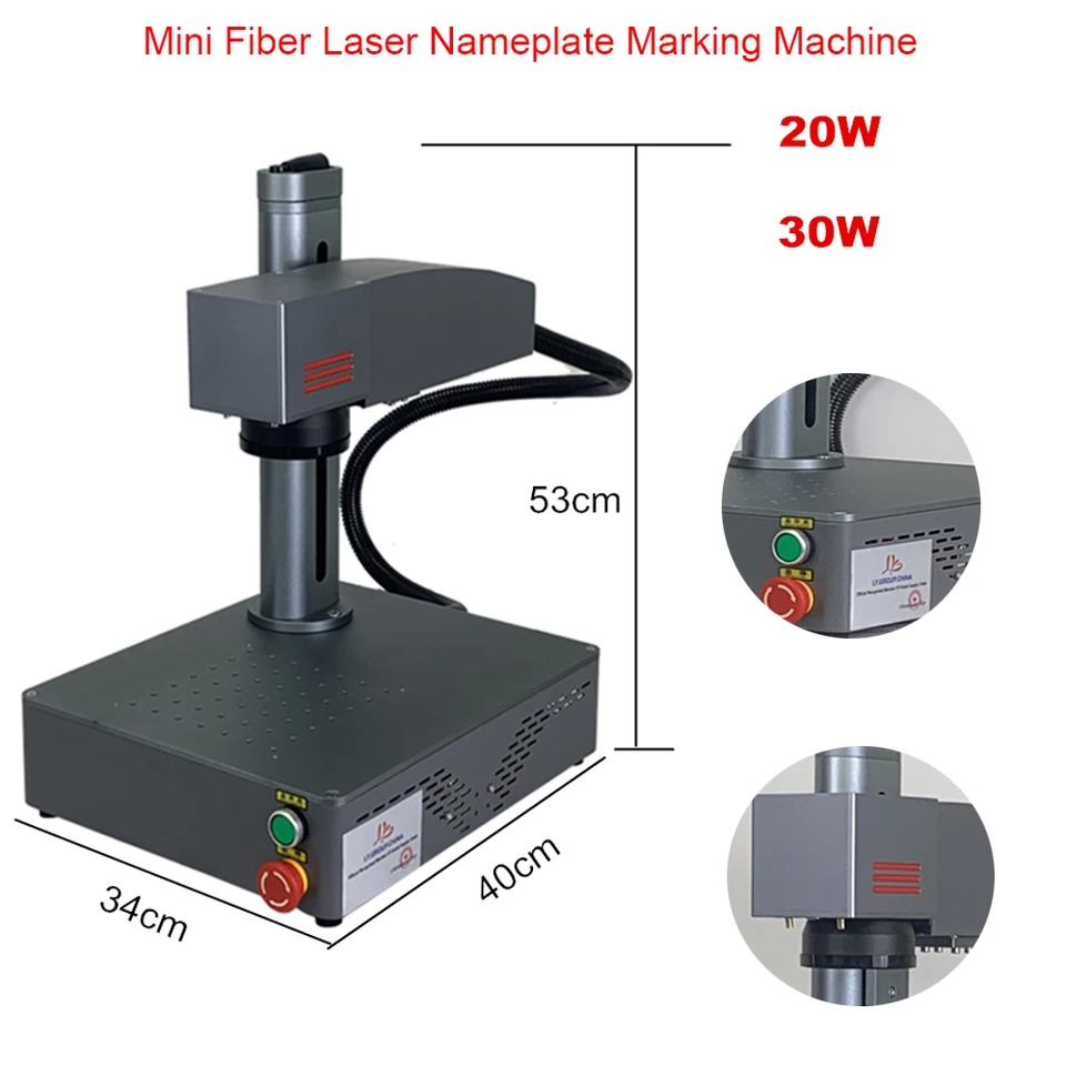 Optické vlákno laserové rytec Mini vlákno laserový štítok označujúci stroj pre plastové kovové gravírovanie Demonsumbované stolné počítače 20W 30W