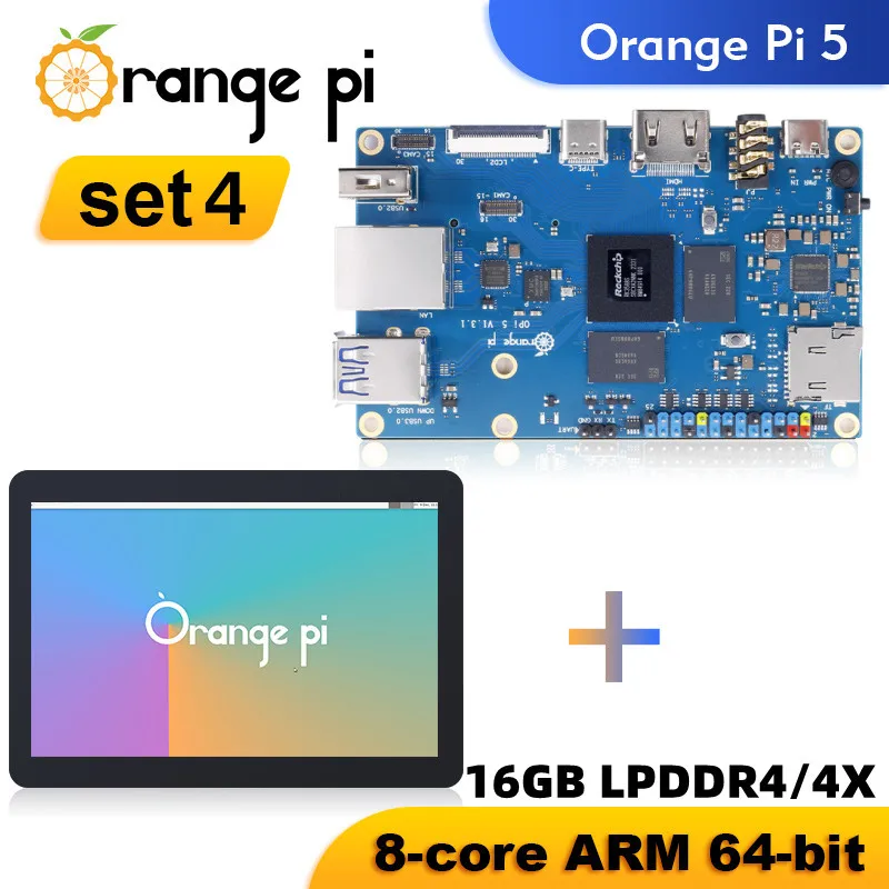 Orange Pi 5 + 10,1 palca dotyková obrazovka Single Board Počítač 16 GB RAM RK3588S Podpora 8K Video Orange PI5 Demo Development Board
