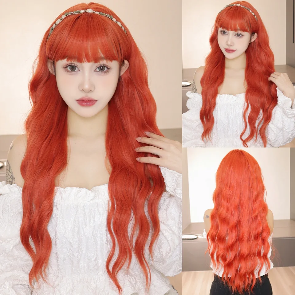 Oranžová dlhá lolita cosplay parochne falošné vlasy pre ženy vlne farebné syntetické tepelne odolné s tepelnou parochňou s prírodnými treskami párty