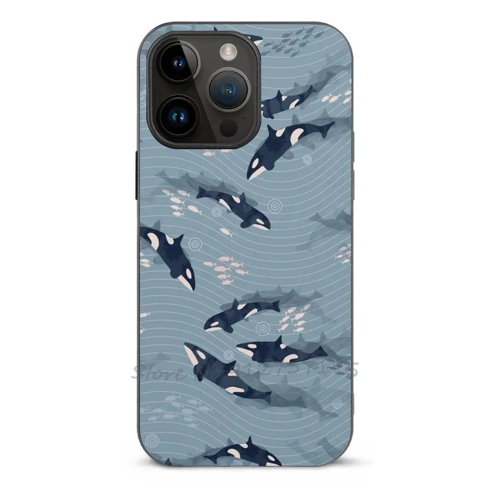 ORCA v pohybe modrošedý oceánsky puzdro pre iPhone 16 15 14 13 12 11 plus Pro Max Mini XR 7 8 TELEFÓNOVÝ Kryt Watercolor Orca