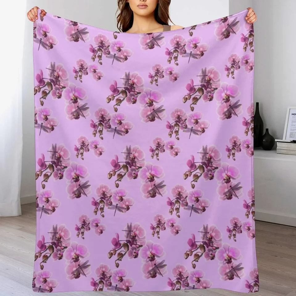 Orchidey a vážky hádzajú prikrývku Luxusné hádzanie vianočných dekorácií zimné postele prikrývky
